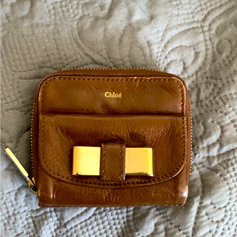 Chloe brown pebble leather wallet.